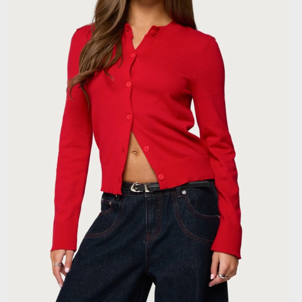 Edikted Vibrant Red Knit Button up Cardigan